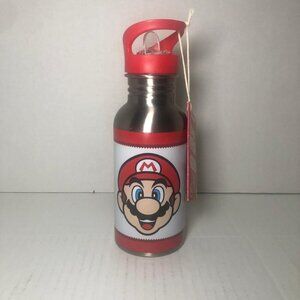 Super Mario Metal Water Bottle Flip Straw Lid NEW 16 fl. oz  Nintendo